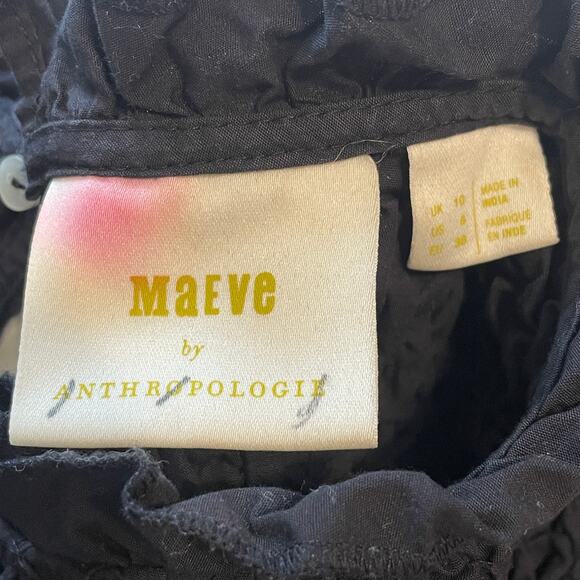 Maeve for Anthropologie Modern Peasant Top Womens Size 6 Black Smocked Cotton - Picture 5 of 8